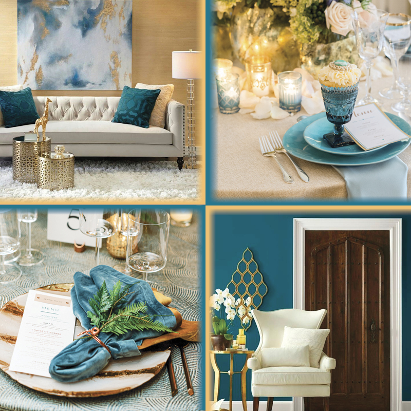 palemosaic blue pantone, pale marigold pantone, marigold, teal color, aqua, teal interior decor, yellow linen, teal tablecloth